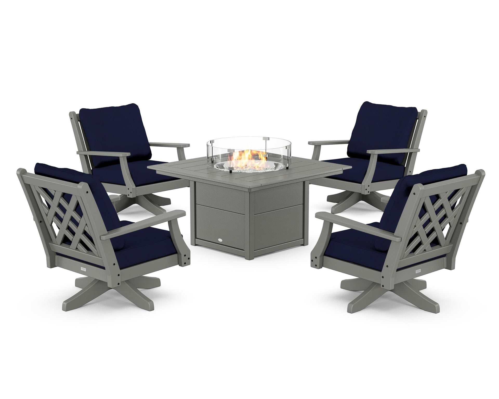 Wovendale 5-Piece Deep Seating Swivel Conversation Set with Fire Pit Table