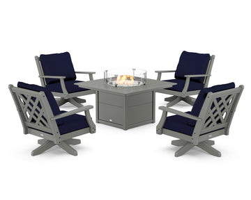 Wovendale 5-Piece Deep Seating Swivel Conversation Set with Fire Pit Table