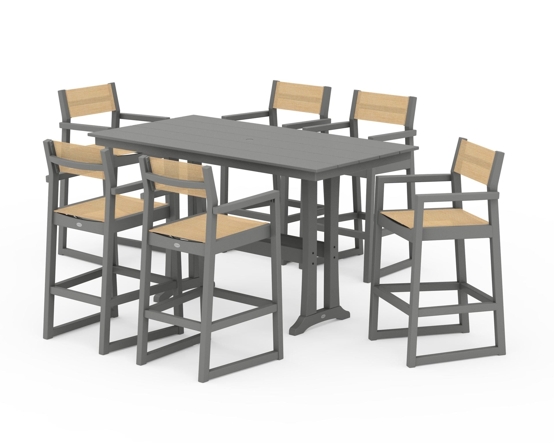 EDGE Sling Arm Chair 7-Piece Farmhouse Bar Set with Trestle Legs