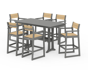 EDGE Sling Arm Chair 7-Piece Farmhouse Bar Set with Trestle Legs