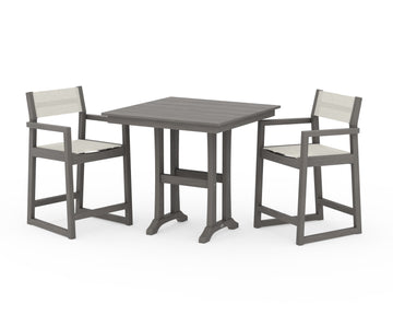 EDGE Sling Arm Chair 3-Piece Farmhouse Counter Set with Trestle Legs