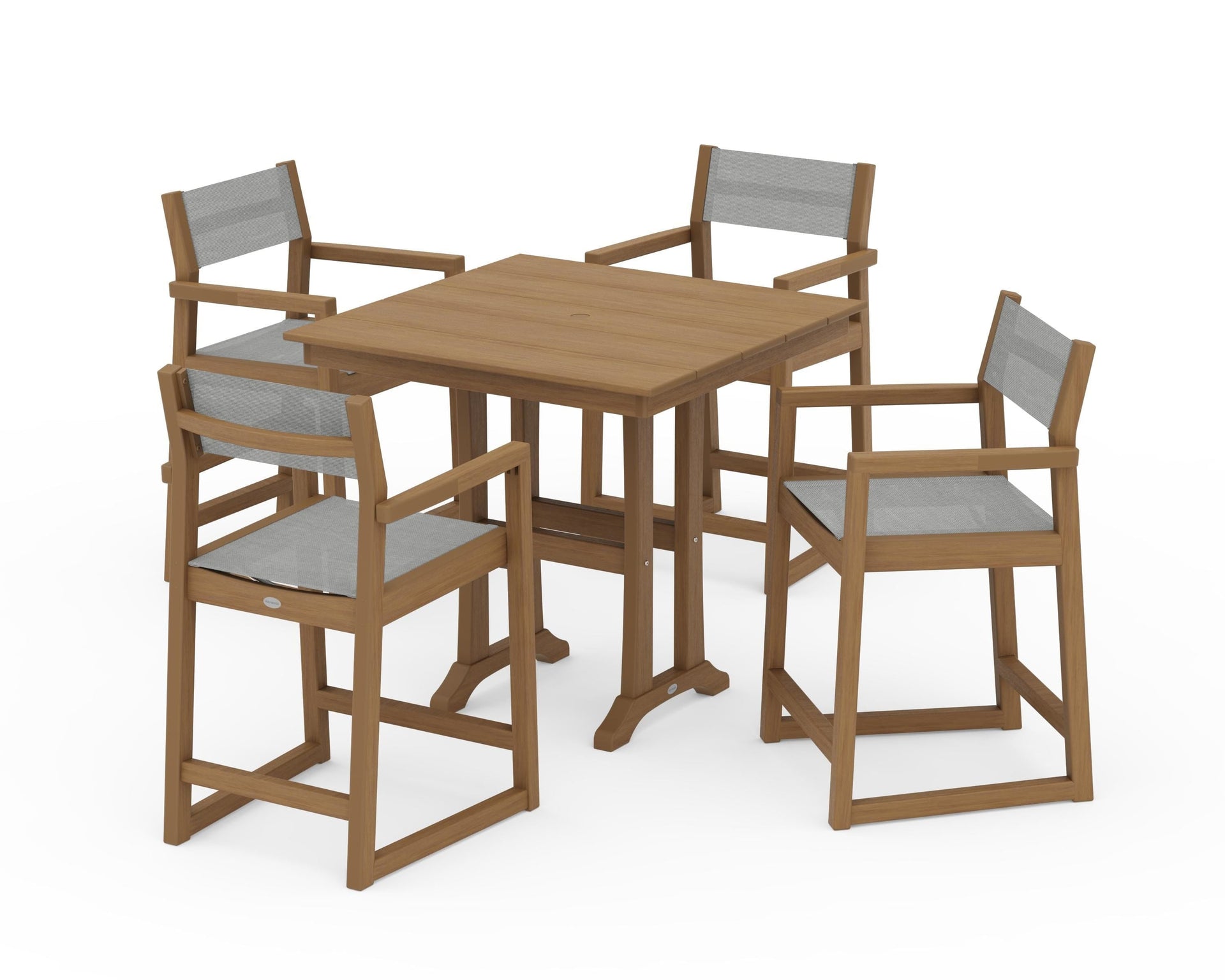 EDGE Sling Arm Chair 5-Piece Farmhouse Counter Set with Trestle Legs