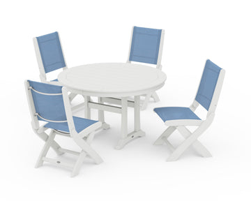 Coastal Folding Side Chair 5-Piece Round Dining Set With Trestle Legs