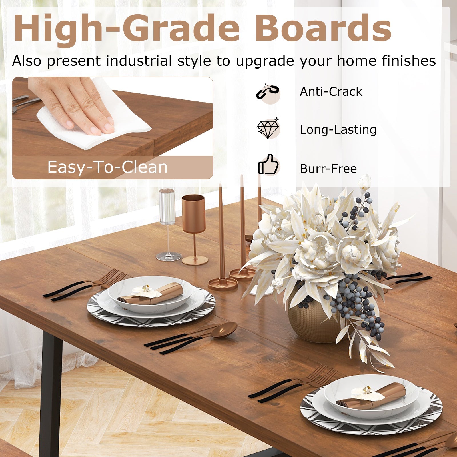 Costway 3-Piece Dining Table Set for 5-7 w/ 2-Bottle Wine Rack & Condiment Holder 47328561 New