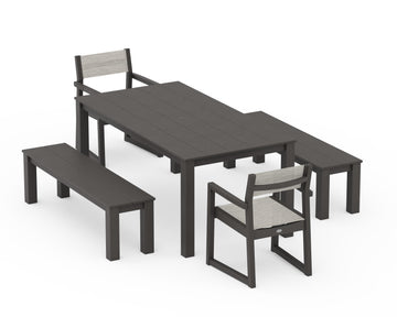 EDGE Sling Arm Chair 5-Piece Parsons Dining Set with Benches