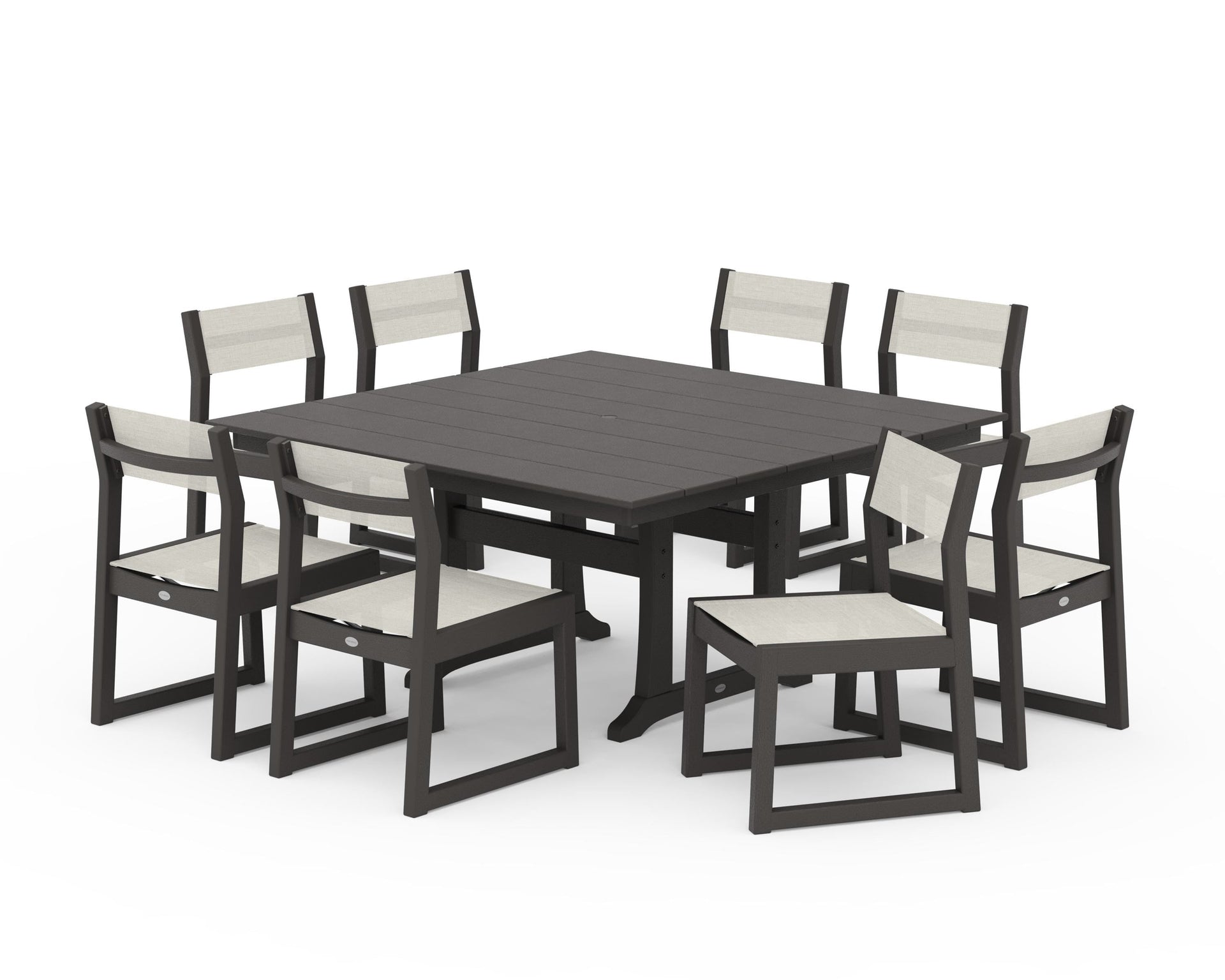 EDGE Sling Side Chair 9-Piece Farmhouse Trestle Dining Set