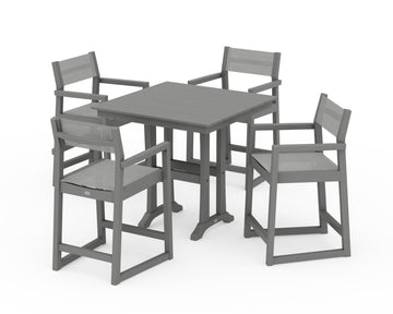 EDGE Sling Arm Chair 5-Piece Farmhouse Counter Set with Trestle Legs