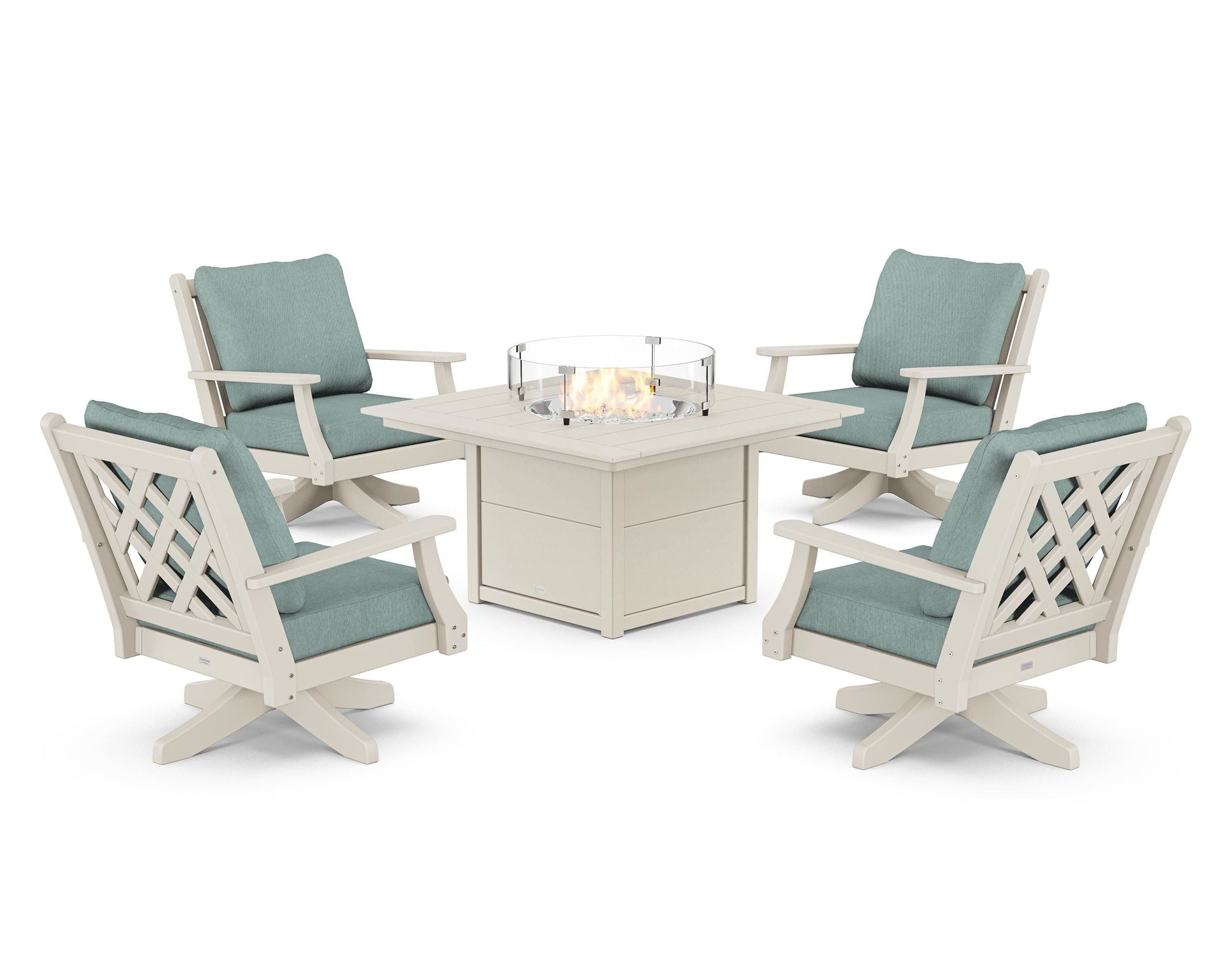 Wovendale 5-Piece Deep Seating Swivel Conversation Set with Fire Pit Table