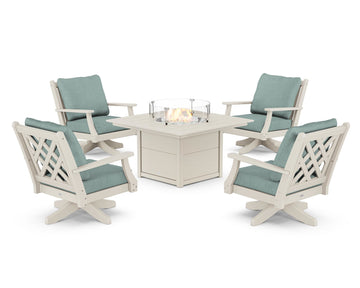 Wovendale 5-Piece Deep Seating Swivel Conversation Set with Fire Pit Table