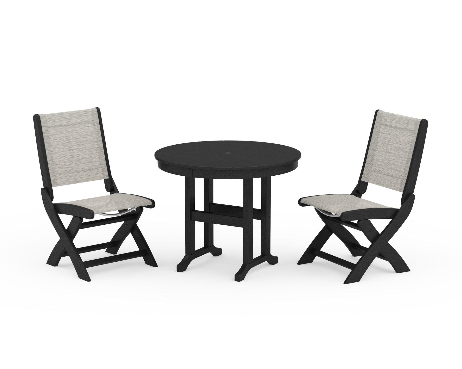 Coastal Folding Side Chair 3-Piece Round Dining Set
