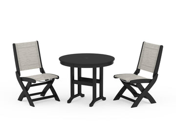 Coastal Folding Side Chair 3-Piece Round Dining Set