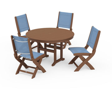 Coastal Folding Side Chair 5-Piece Round Dining Set