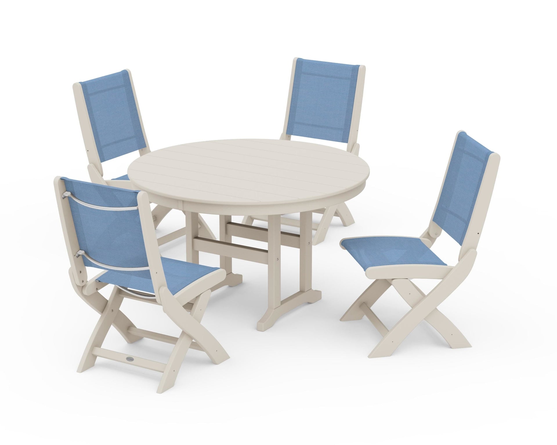 Coastal Folding Side Chair 5-Piece Round Dining Set