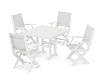 Coastal Folding Chair 5-Piece Farmhouse Dining Set