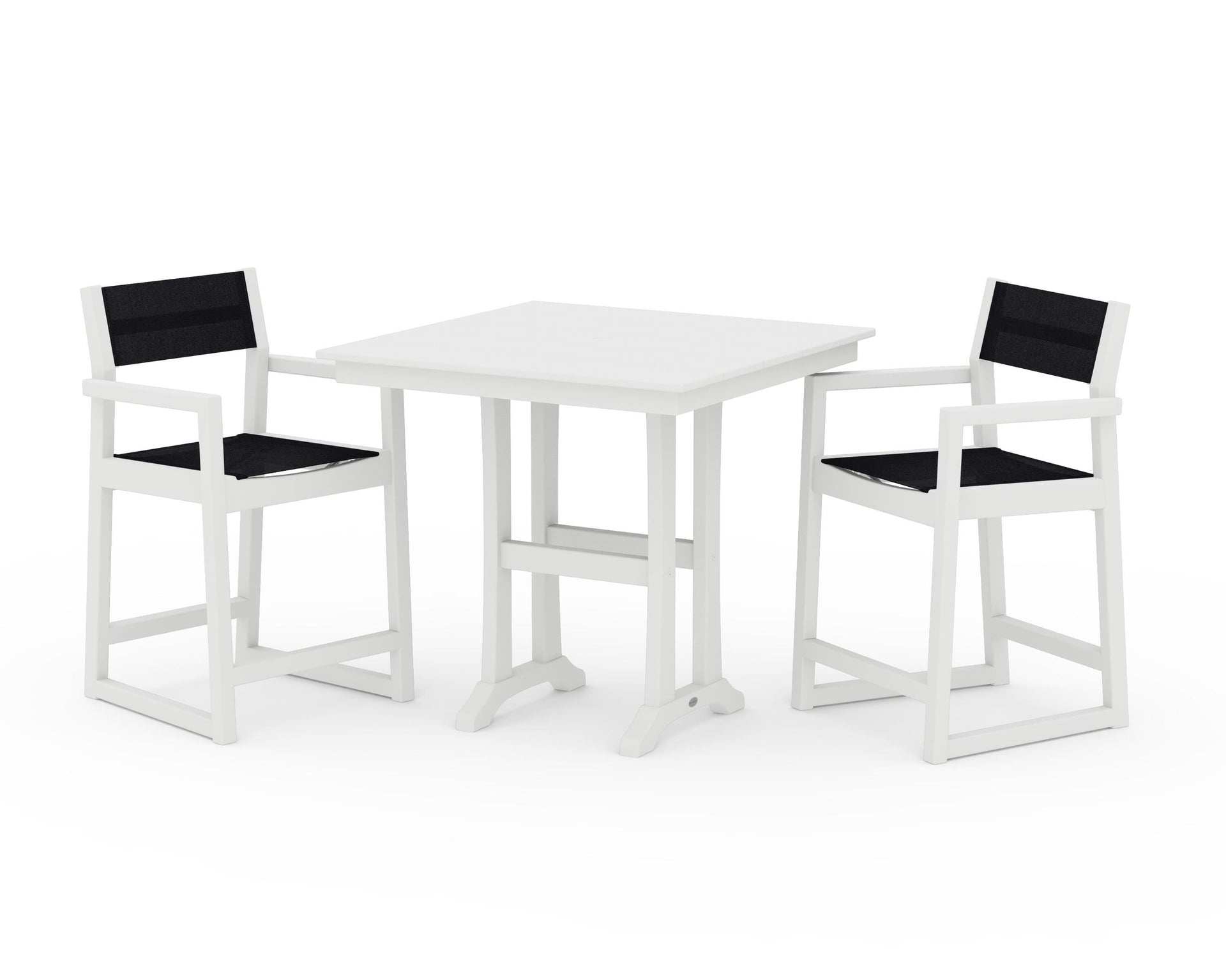 EDGE Sling Arm Chair 3-Piece Farmhouse Counter Set with Trestle Legs