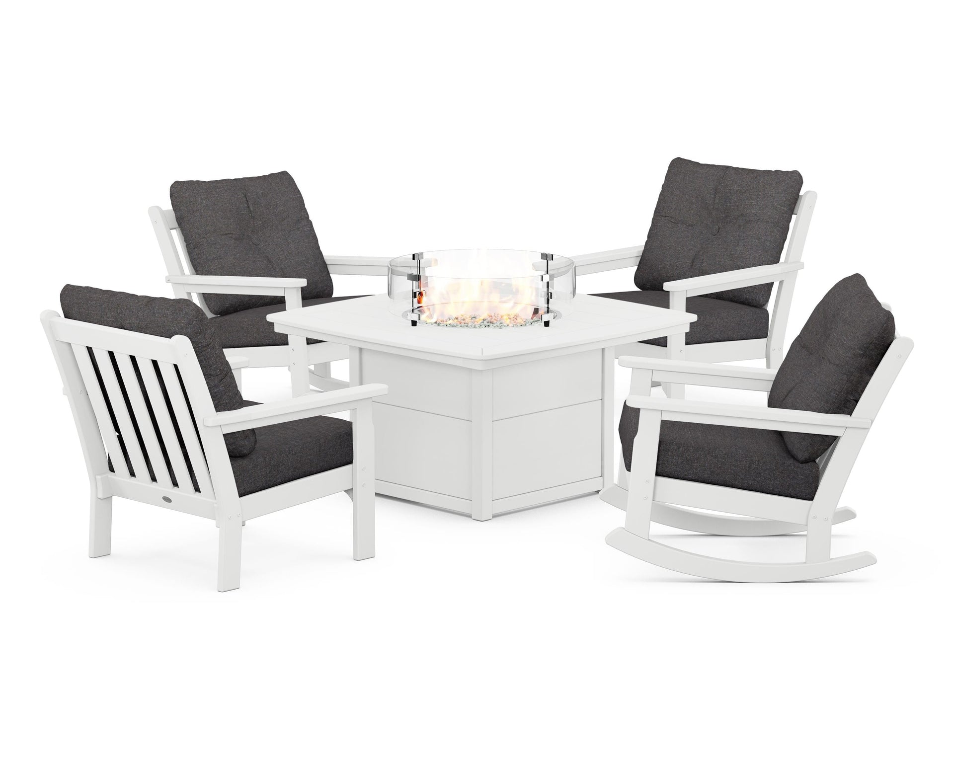 Vineyard 5-Piece Deep Seating Rocking Chair Conversation Set with Fire Pit Table
