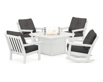 Vineyard 5-Piece Deep Seating Rocking Chair Conversation Set with Fire Pit Table