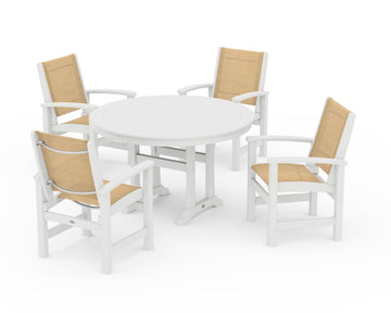 Coastal 5-Piece Round Dining Set with Trestle Legs