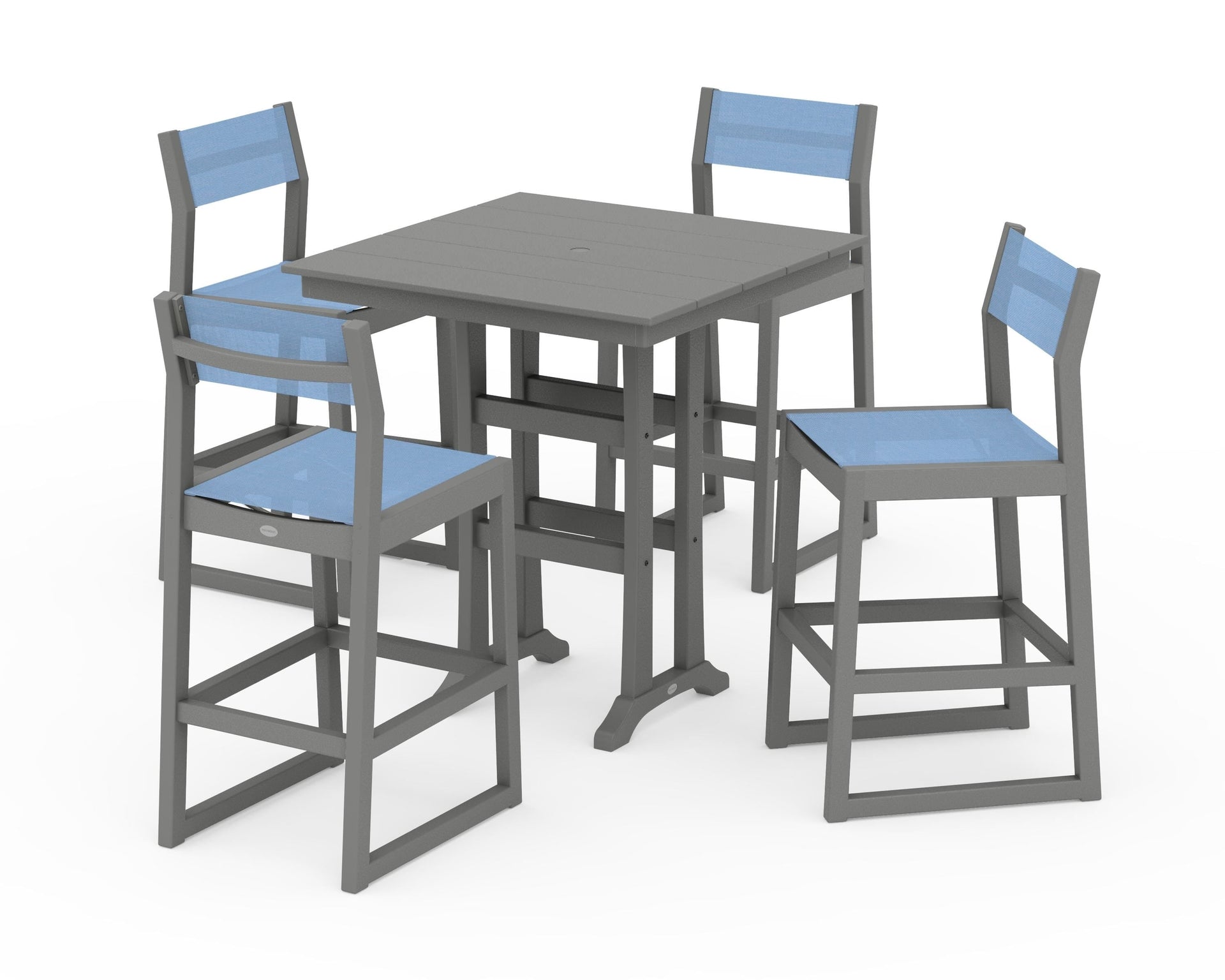 EDGE Sling Arm Chair 5-Piece Farmhouse Bar Set with Trestle Legs