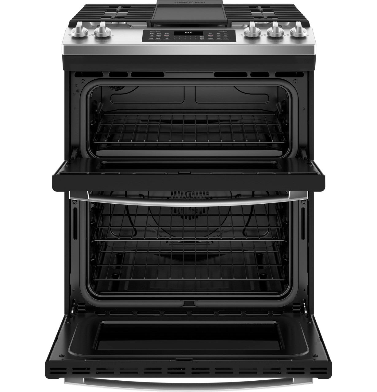 GE 30" Slide-In Front Control Gas Double Oven Range