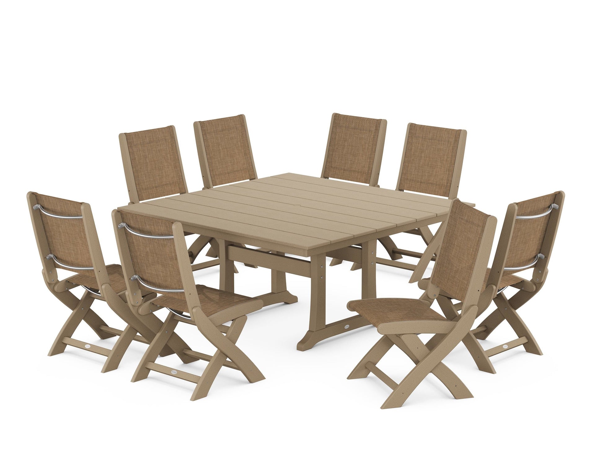 Coastal Folding Side Chair 9-Piece Farmhouse Dining Set