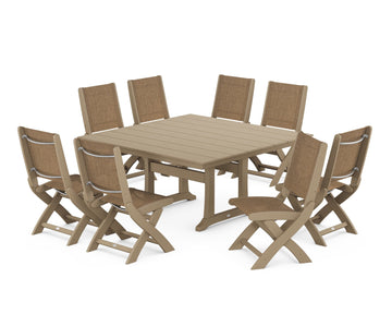 Coastal Folding Side Chair 9-Piece Farmhouse Dining Set