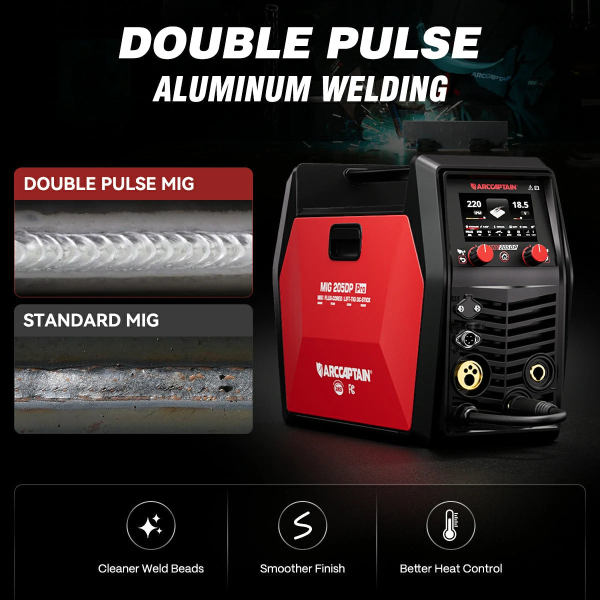 Arccaptain MIG205DP Pro MIG Welder Multi-Process Double Pulse For Alumnium 120V/240V New