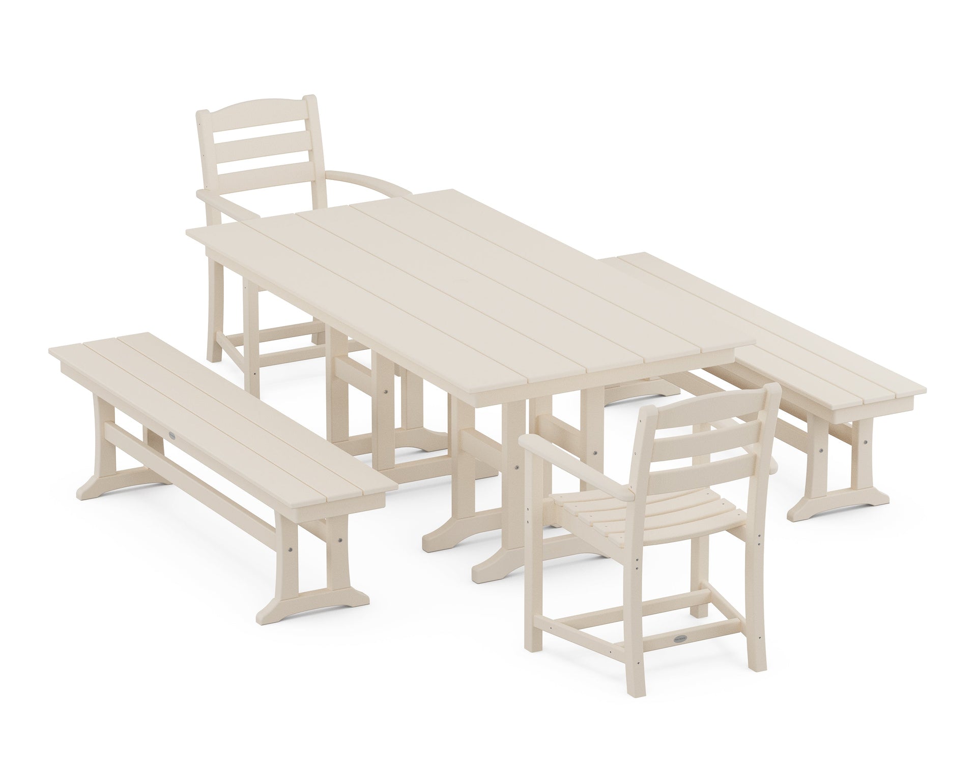 La Casa Café 5-Piece Farmhouse Dining Set with Benches