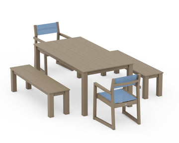 EDGE Sling Arm Chair 5-Piece Parsons Dining Set with Benches