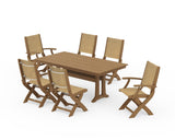 Coastal Folding Chair 7-Piece Farmhouse Dining Set with Trestle Legs