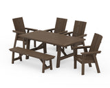 Modern Curveback Adirondack 6-Piece Rustic Farmhouse Dining Set with Bench