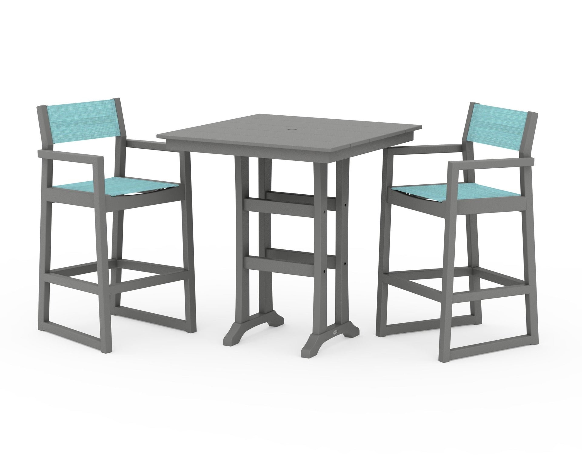 EDGE Sling Arm Chair 3-Piece Farmhouse Bar Set with Trestle Legs