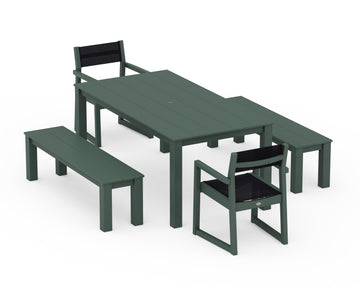 EDGE Sling Arm Chair 5-Piece Parsons Dining Set with Benches