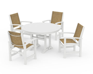 Coastal 5-Piece Round Dining Set with Trestle Legs