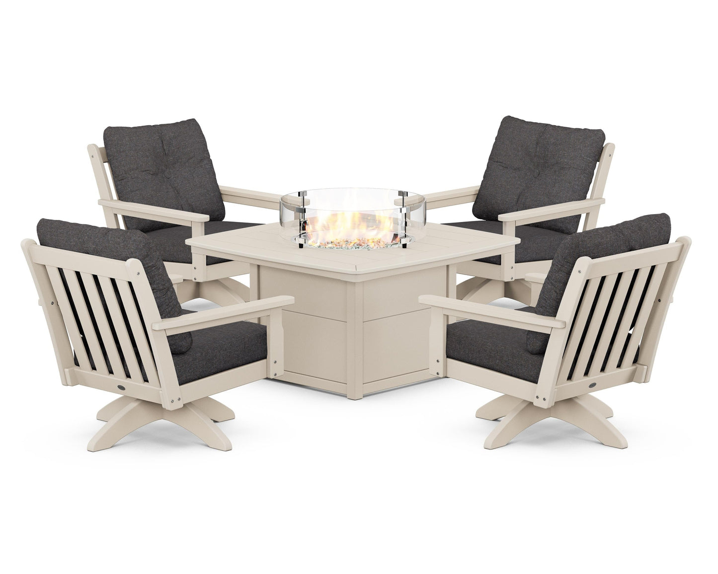 Vineyard 5-Piece Deep Seating Swivel Conversation Set with Fire Pit Table