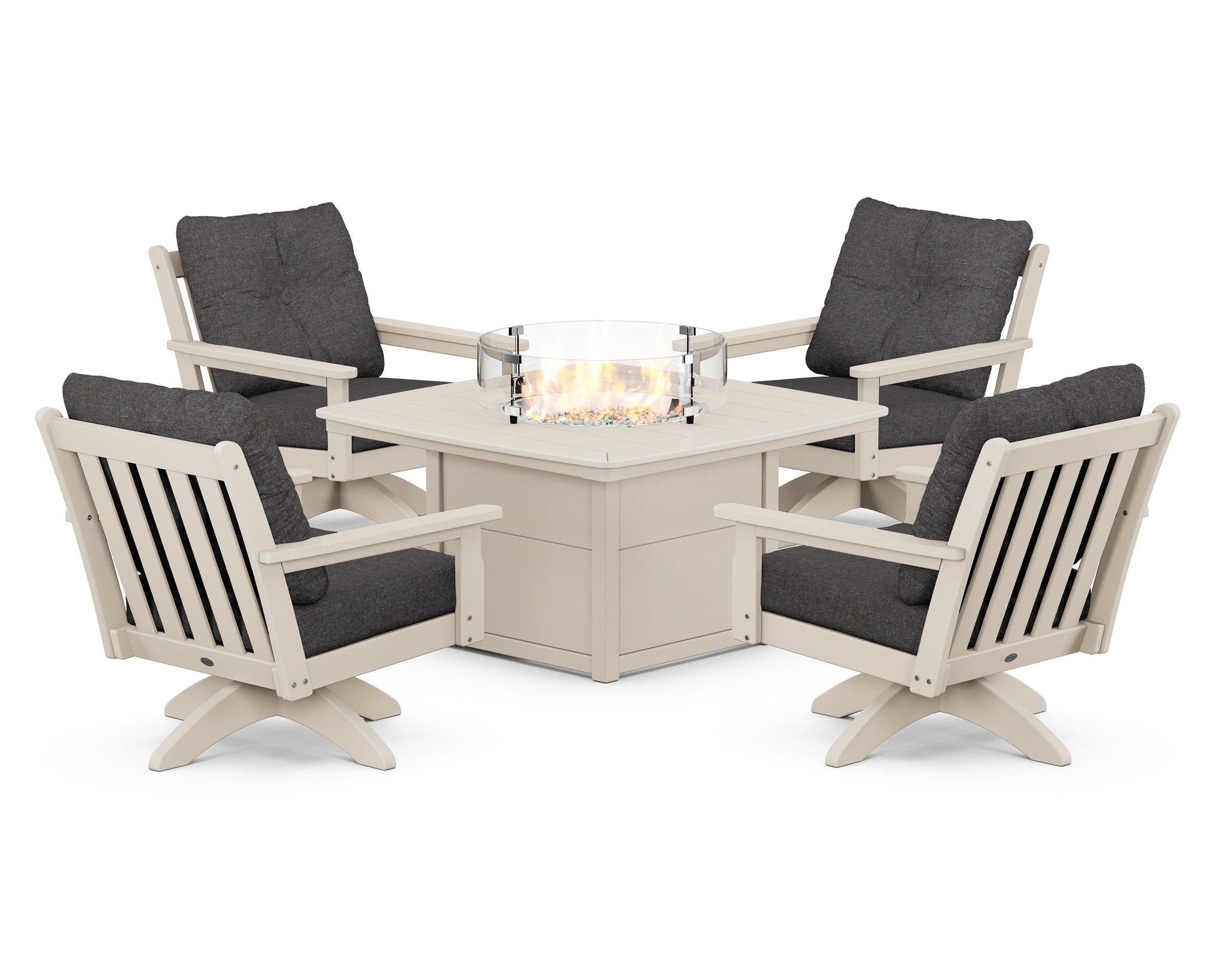 Vineyard 5-Piece Deep Seating Swivel Conversation Set with Fire Pit Table