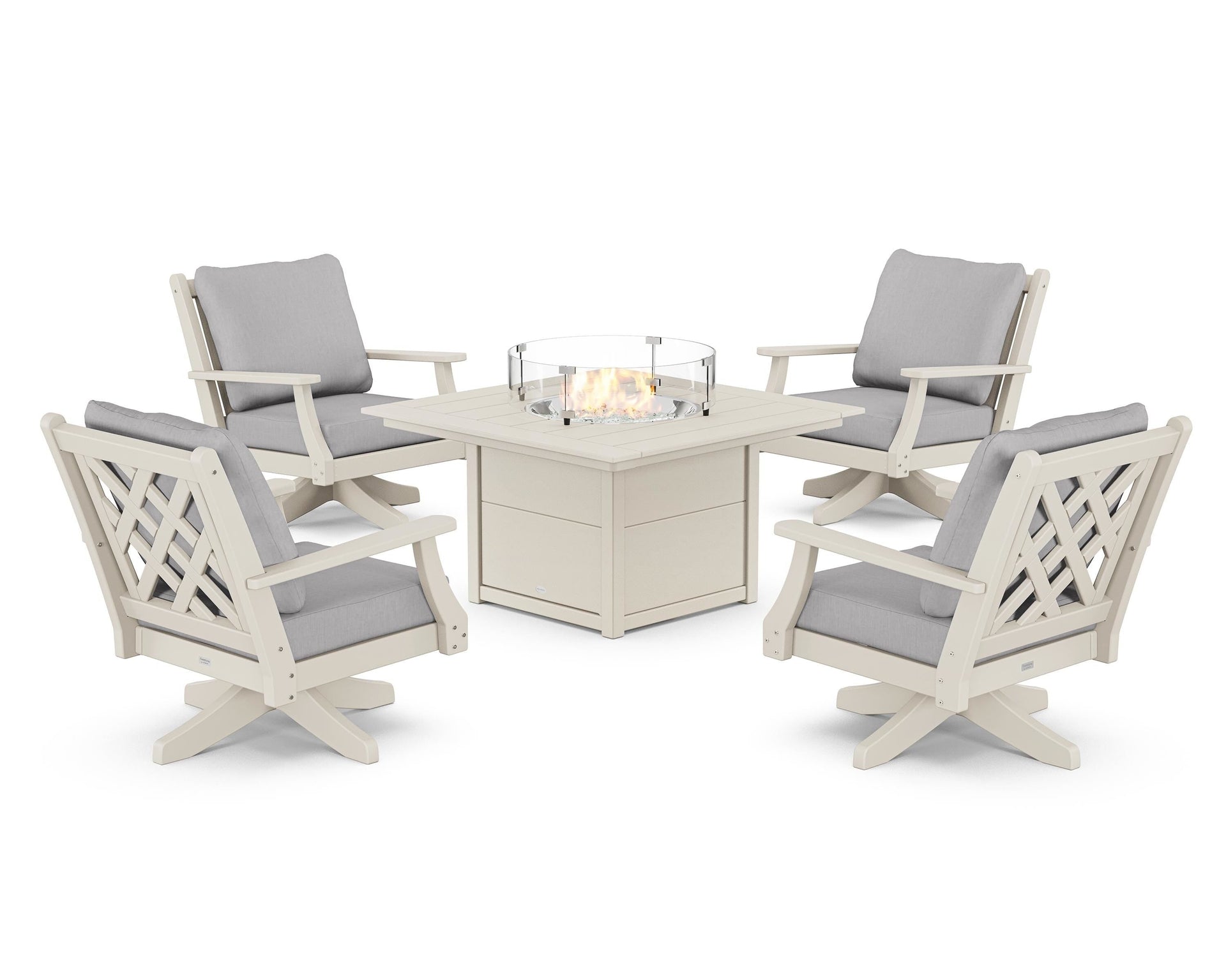 Wovendale 5-Piece Deep Seating Swivel Conversation Set with Fire Pit Table