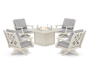 Wovendale 5-Piece Deep Seating Swivel Conversation Set with Fire Pit Table