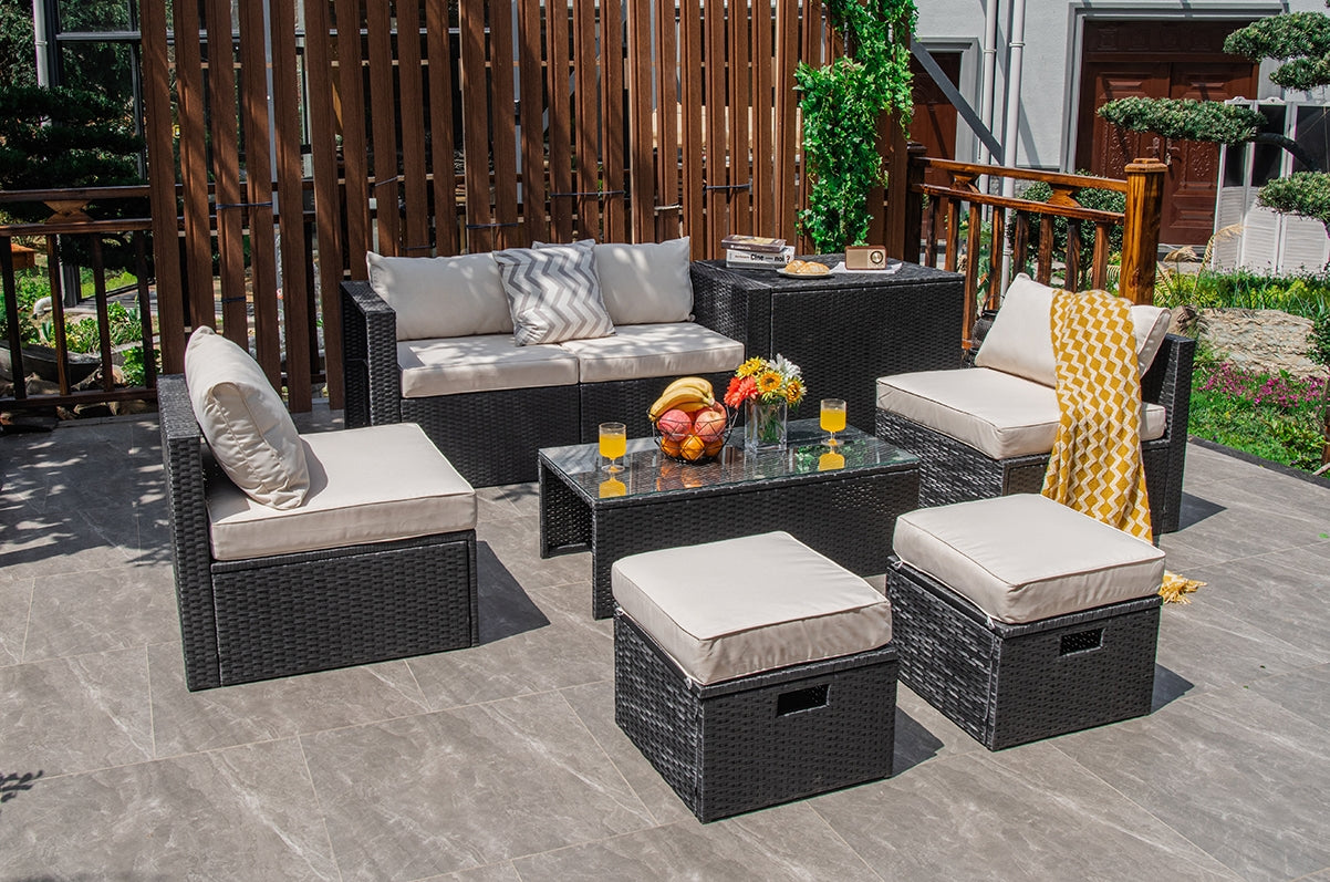 Costway 8-Piece Patio Rattan Furniture Set Storage Table Gray 60532897 New