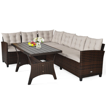 Costway 3-Piece Hand-Woven Rattan Outdoor Sofa Set with Dining Table 89705631 New
