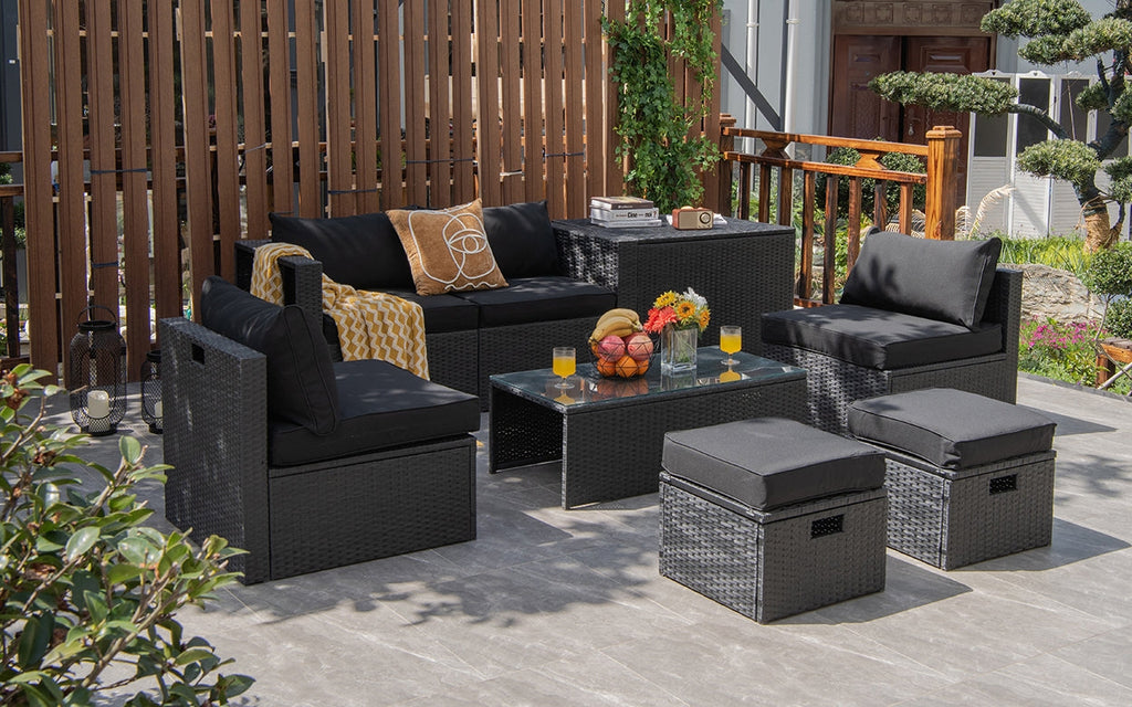 Costway 8-Piece Patio Rattan Furniture Set Storage Table Gray 60532897 New
