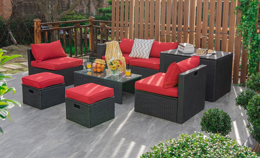 Costway 8-Piece Patio Rattan Furniture Set Storage Table Gray 60532897 New