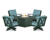 Braxton 5-Piece Deep Seating Swivel Conversation Set with Fire Pit Table
