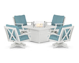 Braxton 5-Piece Deep Seating Swivel Conversation Set with Fire Pit Table