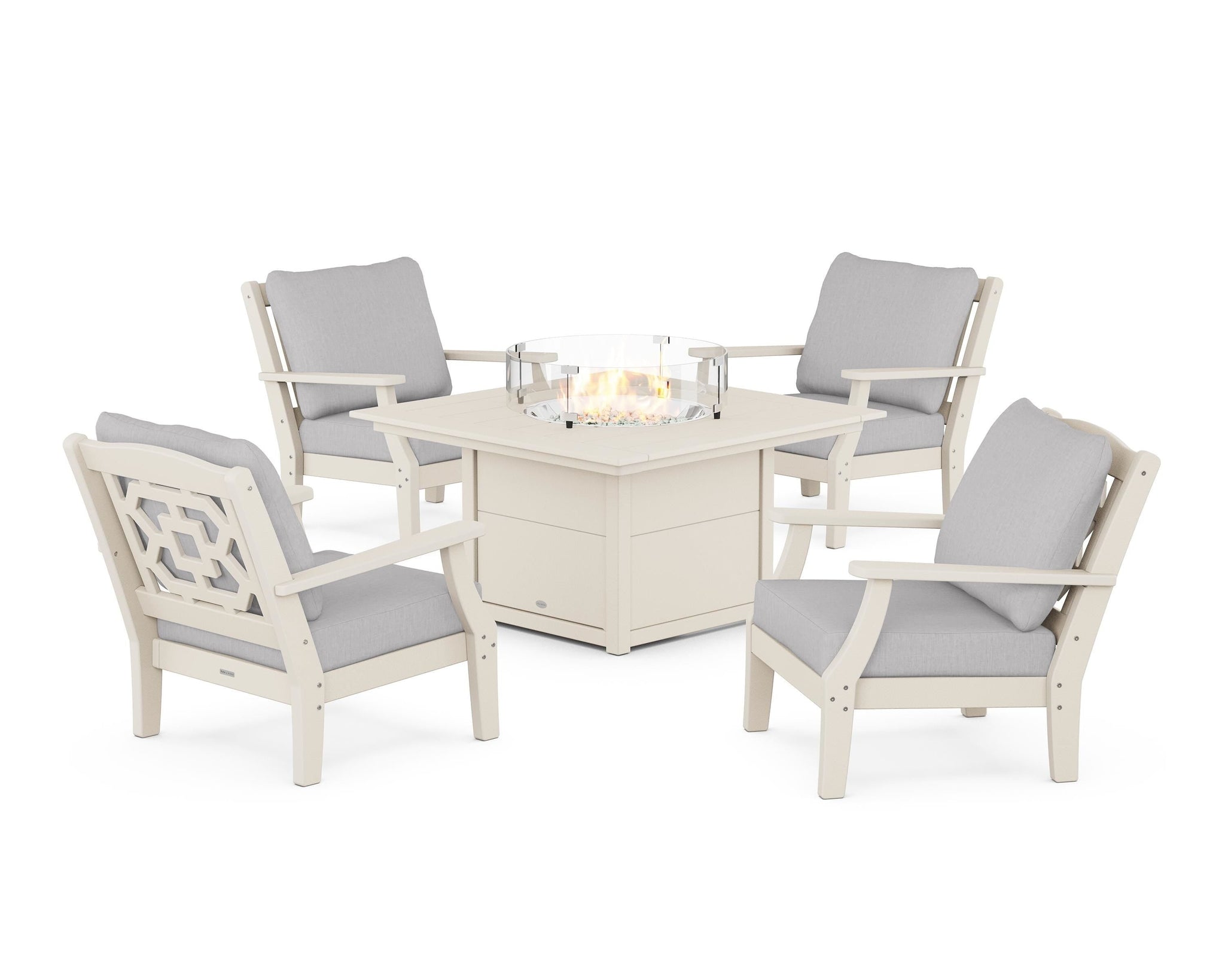 Chinoiserie 5-Piece Deep Seating Set with Fire Pit Table