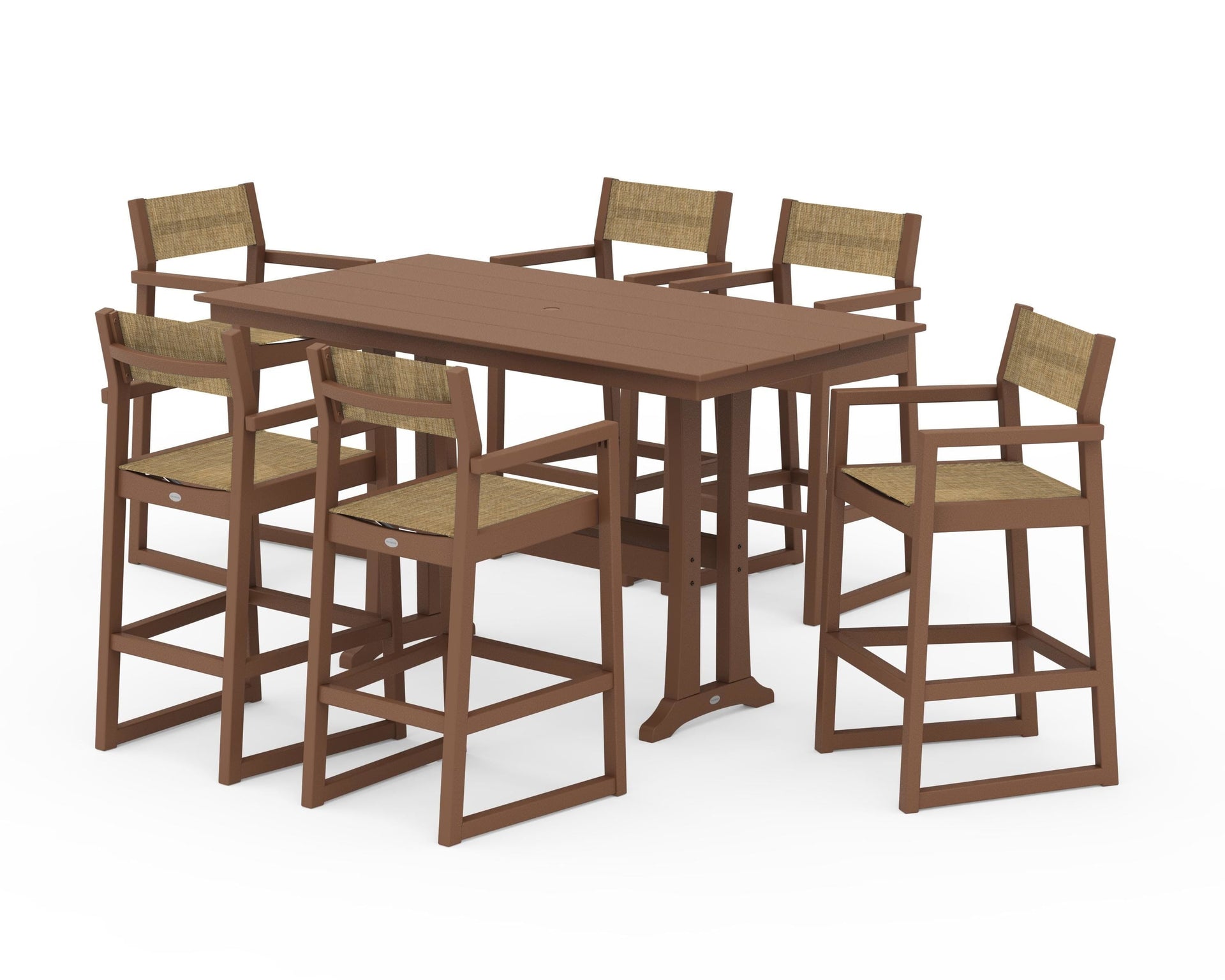 EDGE Sling Arm Chair 7-Piece Farmhouse Bar Set with Trestle Legs