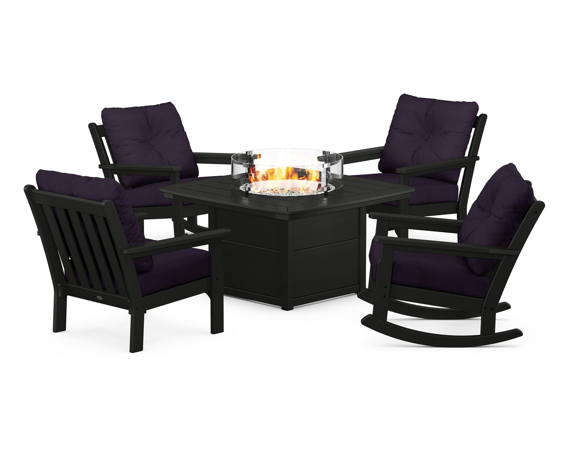 Vineyard 5-Piece Deep Seating Rocking Chair Conversation Set with Fire Pit Table