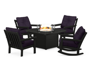 Vineyard 5-Piece Deep Seating Rocking Chair Conversation Set with Fire Pit Table