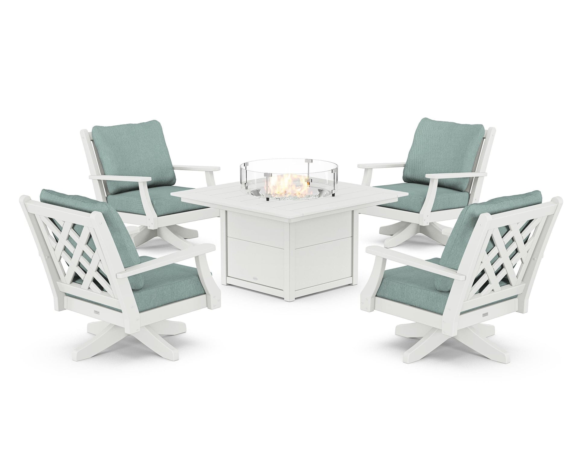 Wovendale 5-Piece Deep Seating Swivel Conversation Set with Fire Pit Table