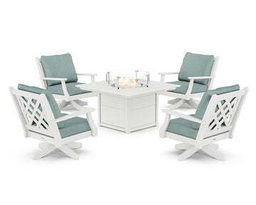 Wovendale 5-Piece Deep Seating Swivel Conversation Set with Fire Pit Table